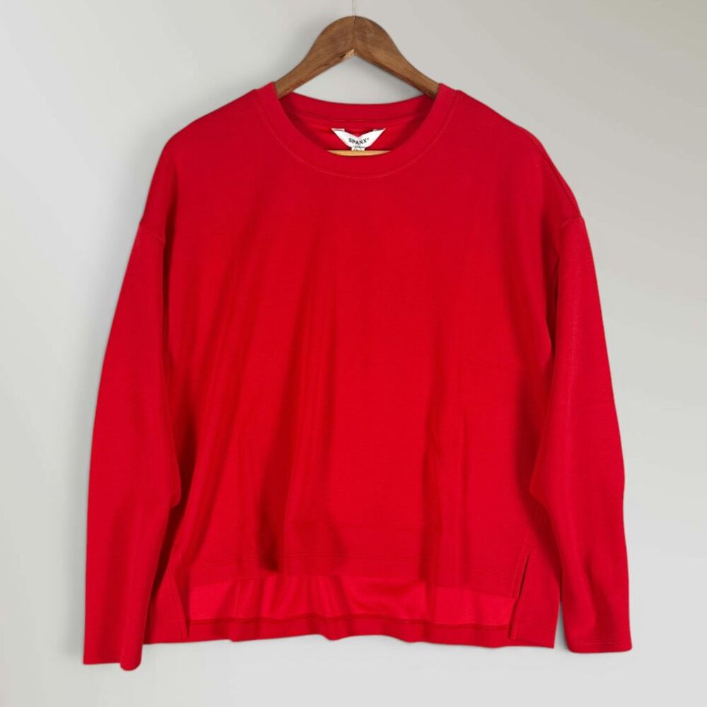 NWT Spanx Women's AirEssentials Side Slit Shirt Long Sleeve Red Stretch Size XL
